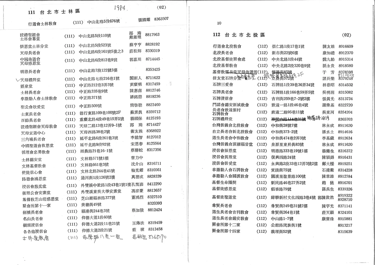 台北市士林區與北投區福音機構名單